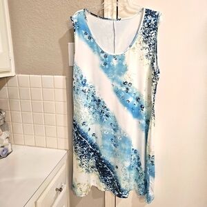 NWOT Sleevess Coverup in Blue & White Ocean Graphic 4XL